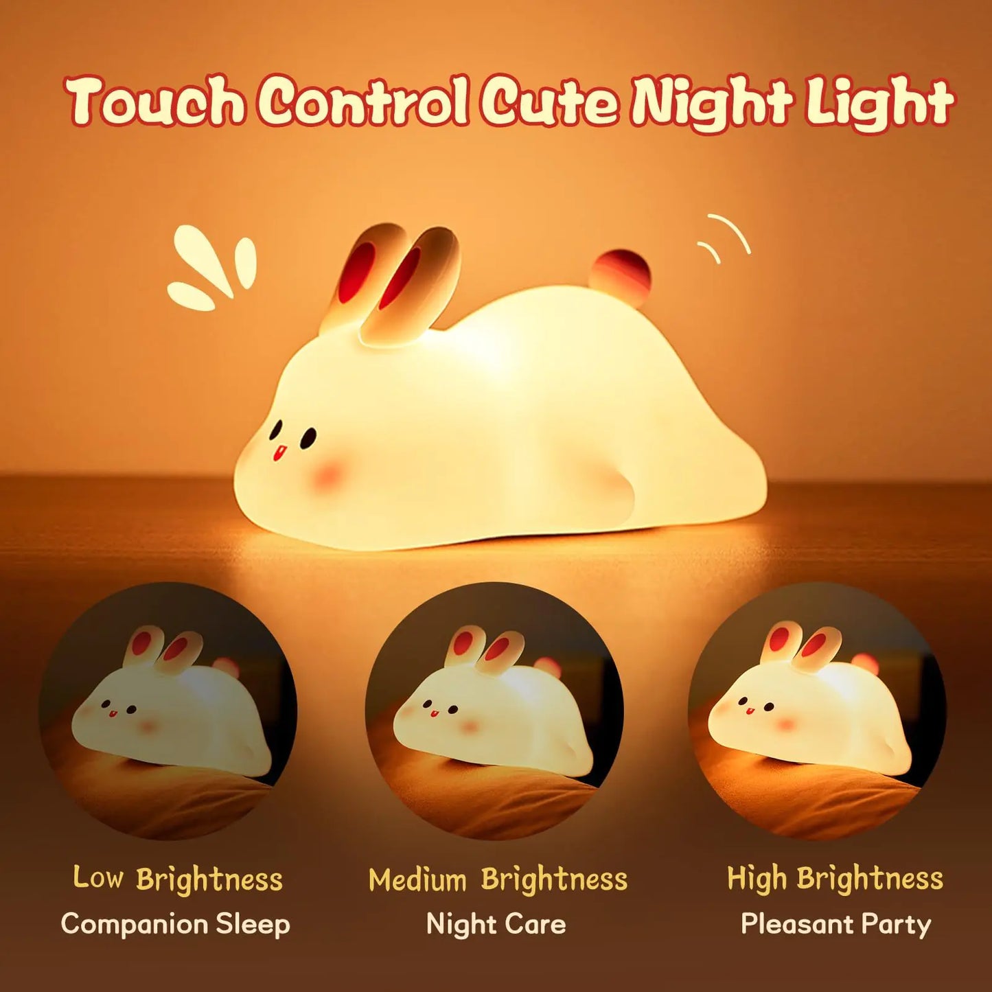 Cute Bunny LED Night Light – Touch Sensor Silicone Lamp for Kids & Home Decor